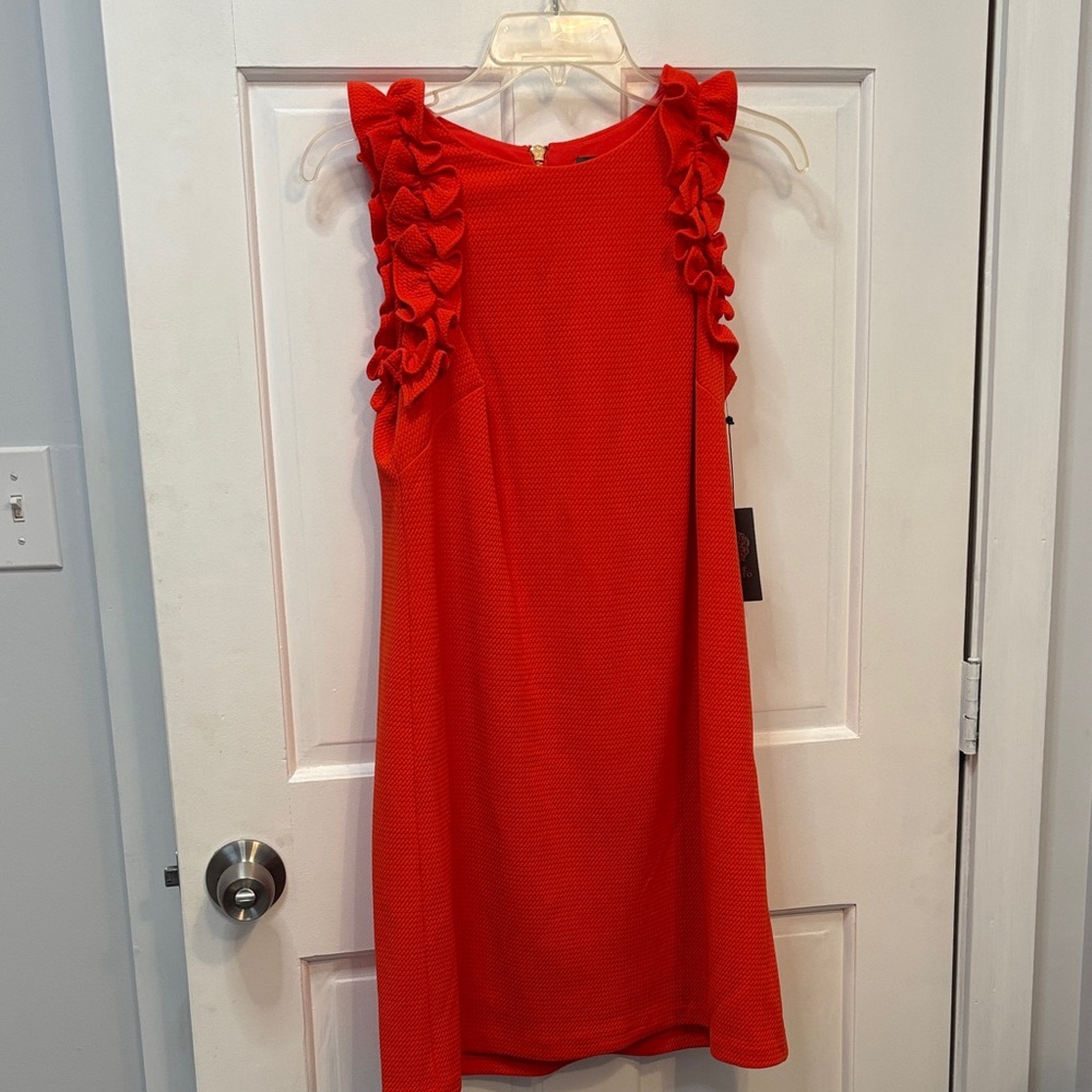 Vince Camuto Vibrant Orange Sleeveless Ruffle Dress